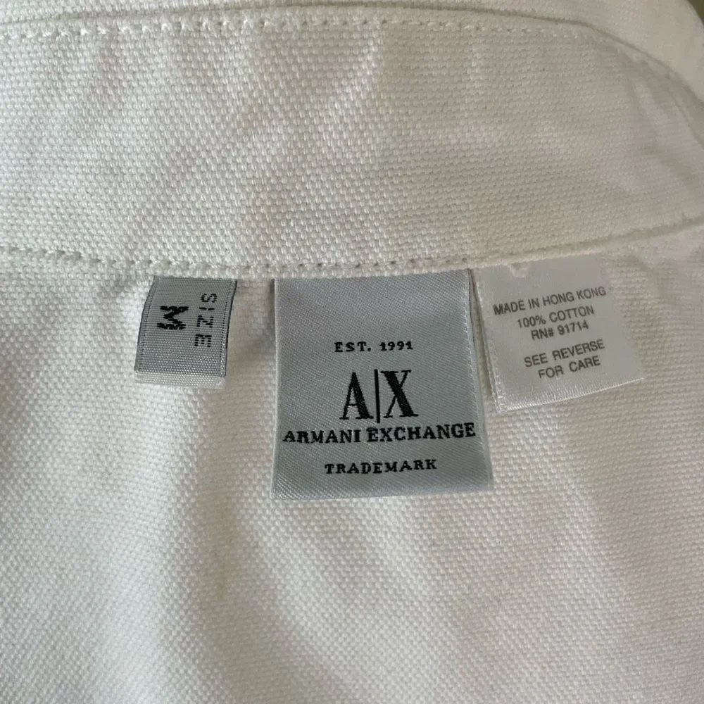 Vintage Armani Exchange Men’s Medium White Button Down Utility Shacket Jacket